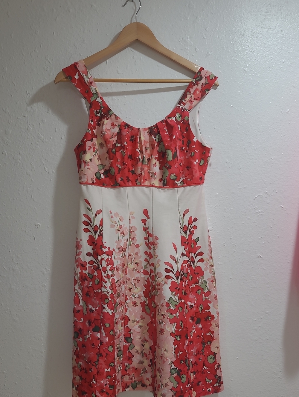 connected apparel Red and Cream Floral Sleeveless Dress